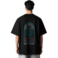 Nobero Men's Graphic Print Oversized Fit T-Shirt (1M-Twrt-C0838-Pal_Black