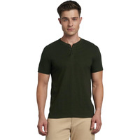 Dennis Lingo Men Solid Cotton Slub Regular Fit Half Sleeves Round Neck T Shirts Olive