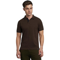 Dennis Lingo Men Solid Cotton Regular Fit Half Sleeves Polo T Shirts Brown