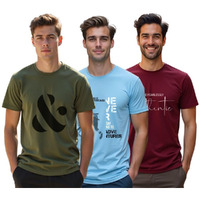 Nobero Men's Letter Print Regular Fit T-Shirt (1M-Twts-C0784-171X_Olive Green/Powder Blue/Wine Red