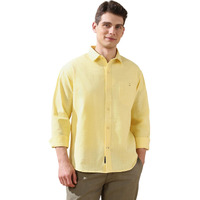 Dennis Lingo Men Panna Cotta Solid Spread Collar Full Sleeves Regular Fit Shirts Yellow