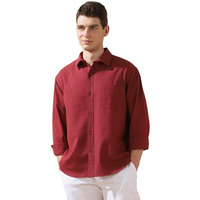 Dennis Lingo Men Maroon Solid Spread Collar Full Sleeves Regular Fit Shirts