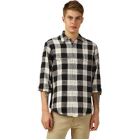 Dennis Lingo Men Black Checks Relaxed Fit Full Sleeve Spread Collar Shirt
