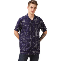 Dennis Lingo Men Blue Printed Viscose Relaxed Fit Half Sleeve Shirts
