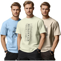 Nobero Men's Cotton Graphic Printed Regular Fit T-Shirt (1M-Twts-C0948-216X_Powder Blue/Aloe Green/Sand, Small