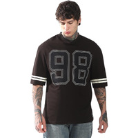 Hubberholme Men Cotton Terry Printed Oversized V-Neck Half Sleeves Tshirts 16 Brown