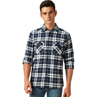Dennis Lingo Flannel Check 100% Cotton Relaxed Fit Full Sleeves Shirt For Men Navy Blue