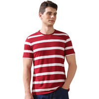 Dennis Lingo Cabernet Stripes Round Neck Half Sleeves Regular Fit T-Shirts For Men