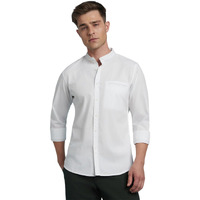Dennis Lingo Men Solid Mandarin Collar Full Sleeves Regular Fit Casual Shirt Paper White