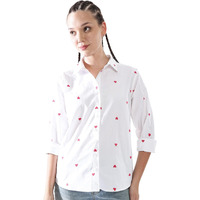 Hubberholme Women Oversized 100% Cotton Embroidered Spread Collar Shirts-4