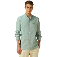 Dennis Lingo Men's Sage Green Full Sleeve Mandarin Collar Solid Regular Fit Casual Shirt