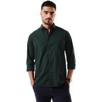 Dennis Lingo Men Bottle Green Solid Spread Collar Full Sleeves Regular Fit Cotton Casual Shirt-L