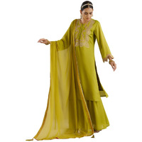 Ishin Gold Zari Detail Embroidered Straight Festive Kurta With Sharara And Dupata