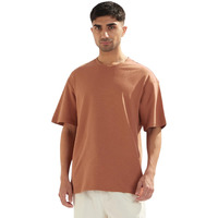 Nobero Men's Self Design Oversized Fit T-Shirt (1M-Twts-R0102_Peca Brown
