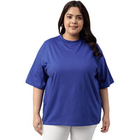 Juneberry 100% Pure Cotton Oversized Baggy Fit Core Solid Half Sleeve Plus Size T-Shirt For Women & Girls (Ps_Jb_Royalblue_Xxl)