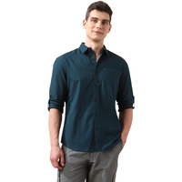 Dennis Lingo Men Solid Cotton Slub Spread Collar Full Sleeves Regular Fit Shirt Dark Green