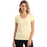 Juneberry Women Solid V Neck Pure Cotton T-Shirt