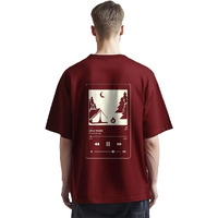 Nobero Men's Graphic Print Oversized Fit T-Shirt (1M-Twrt-C0936_Wine Red