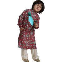 Manyavar Boys Viscose Blend Printed Kurta Pyjama Set (2Pcs)(3-4 Years)