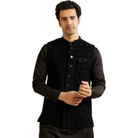 Manyavar Men's Velvet Sleeveless Nehru Jacket (Black,S)