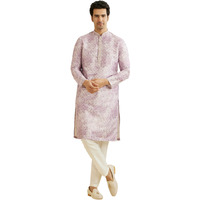 Manyavar Men's Art Silk Printed Kurta Pyjama Set (Purple,Xl)