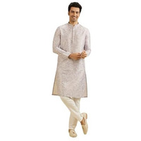 Manyavar Men's Art Silk Metallic Print Kurta Set (Purple,Xxl)