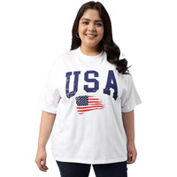 Juneberry 100% Pure Cotton Oversized Baggy Fit Cool Front Chest Graphic Printed Half Sleeve Plus Size T-Shirt For Women & Girls (Gl_Ps_Usa_Wt_4Xl)