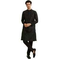 Manyavar Men's Viscose Blend Jacquard Kurta Set (Black,Xl)
