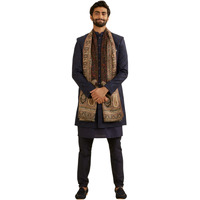 Manyavar Men's Floral Jaal Patterned Shawl With Paisley (Black)
