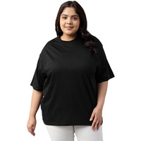 Juneberry 100% Pure Cotton Oversized Baggy Fit Core Solid Half Sleeve Plus Size T-Shirt For Women & Girls (Ps_Jb_Black_3Xl)