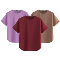 Juneberry Pure 100% Cotton Oversized Loose Baggy Fit Round Neck With Drop Shoulder Lilac & Maroon & Cork Half Sleeves Boyfriend T-Shirt For Women & Girls (Po3_Bf_42Ll_40Mr_46Cr_Xxl)