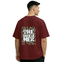 Nobero Men's Typography Oversized Fit T-Shirt (1M-Twrt-C1018-Bl_The Dreamer-Wine Red