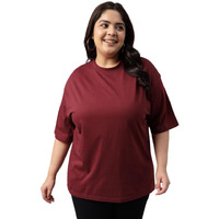 Juneberry 100% Pure Cotton Oversized Baggy Fit Core Solid Half Sleeve Plus Size T-Shirt For Women & Girls (Ps_Jb_Maroon_3Xl)