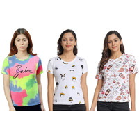 Juneberry Women's Cotton Printedt-Shirt (Chocolate, Xxxl)-Pack Of 3