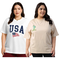 Juneberry 100% Pure Cotton Oversized Loose Baggy Fit Drop Shoulder Graphic Printed Plus Size T-Shirt Combo For Women (Pack Of 2) (Po2_Jb_Ps_Uswt_Ltsw_5Xl)