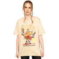 Juneberry Women's Graphic Oversized Fit T-Shirt (Jb_Os_100_Frgorgnl_Sw_Xl_Beige