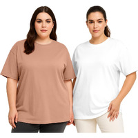Juneberry 100% Pure Cotton Oversized Baggy Fit Drop Shoulder Solid Core Plus Size T-Shirt Combo For Women (Pack Of 2) (Po2_Jb_Ps_Cr_Wt_Xxl)