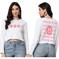 Juneberry Women's Graphic Smily Back Printed Full Sleeves Stylish & Fashionable Crop Top For Girls Party (Black & White) (C_143_Mdoftday_Wt_Xxl)