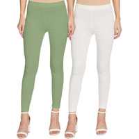 Juneberry Pure Cotton Skinny Fit Ankle Length Leggings Combo (Po2_Lng_Grn_Wt_S)