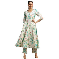 Libas Women's Silk Blend Printed Kurta Set (35723_Off White