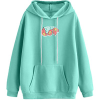 Juneberry Cotton Polly Fleece Oversized Fit Green Graphic Hoodie For Women (Jhd0423Grpt29_M)