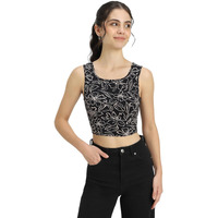 Juneberry Pure 100% Cotton Square Neck Regular Fit Black_Aop Sleeveless Floral Printed Tank Top For Women & Girls (Vdjwtw03000044_Xxl)