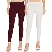 Juneberry Pure Cotton Skinny Fit Ankle Length Leggings Combo (Po2_Lng_Brn_Wt_M)