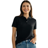 Juneberry Pure Cotton Regular Fit Plain Solid Classic Polo Collar Half Sleeve T-Shirt For Women (Polo_Jb_Blk_Xl)