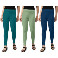 Juneberry Cotton Lycra Skinny Fit Ankle Length Leggings Combo For Women (Pack Of 3) (Po3_Lng_Db_Ol_Rb_Xxl)