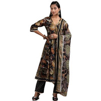 Libas Black Silk Blend Printed Kurta Sets For Women