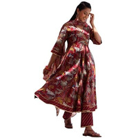 Libas Maroon Silk Blend Printed Kurta Sets For Women