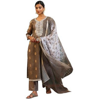 Libas Womens Woven Design Silk Blend Straight Kurta With Trousers And Dupatta