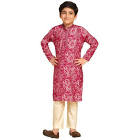 Kisah Boys Kurta And Pyjama Set | Cotton Blend Printed Ethnic Wear For Kids Wedding And Occasions-Kk-1041-Kc101-3-4 Years
