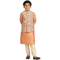 Kisah Boys Kurta, Nehru Jacket And Pyjama Set | Cotton Blend Printed Ethnic Wear For Kids Wedding And Occasions-Kk-0131-5599-Kc101-11-12 Years